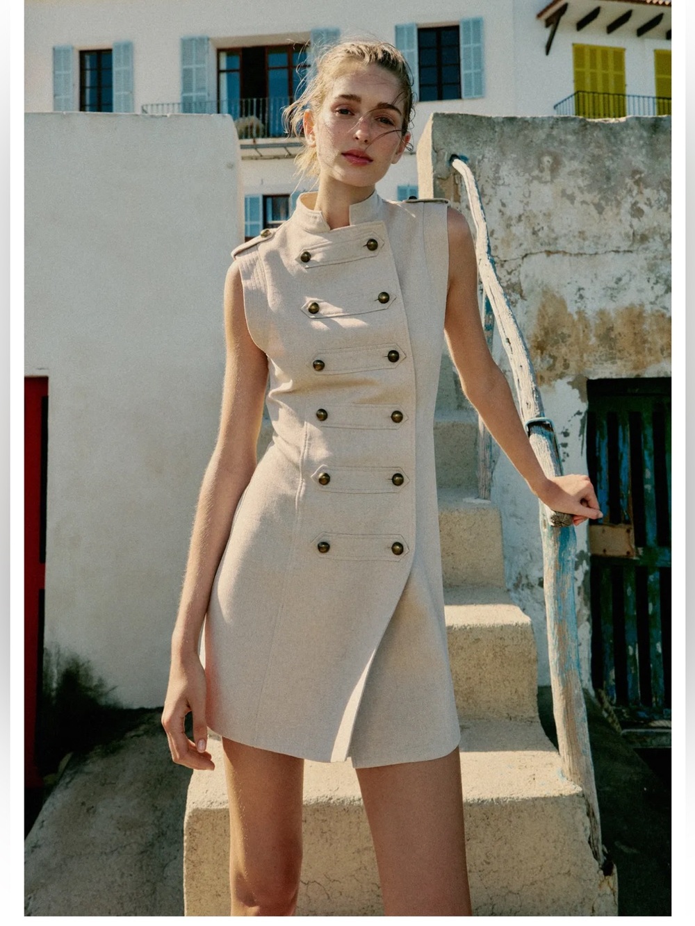 ZARA LINEN MINI DRESS WITH BUTTON FASTENING